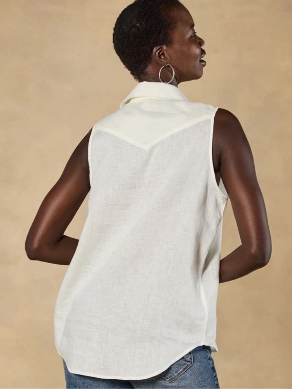 Sundance White 100% Linen Sleeveless Top Snap Buttons - Picture 3 of 8